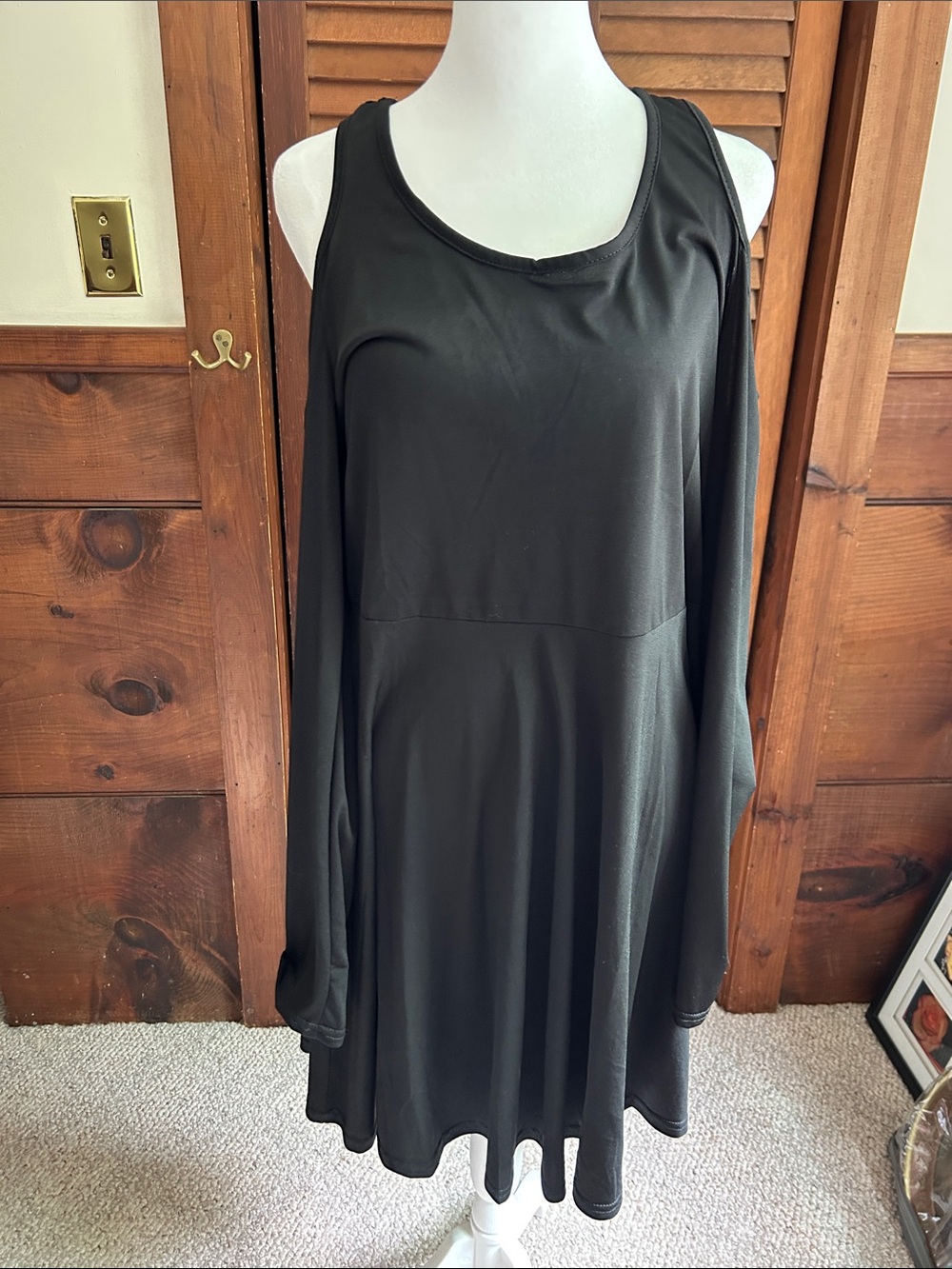 Classic Black Long-Sleeve Off the Shoulder Swing Dress